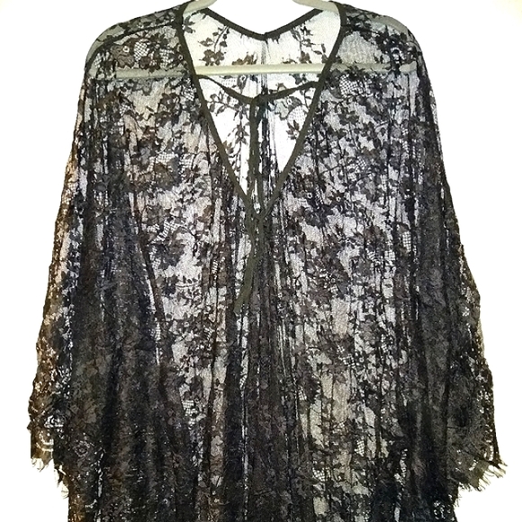 Sheer Sexy Black Lace Caftan Long Maxi Coverup Lingerie Dress Gothic Gown Kaftan - Picture 11 of 16